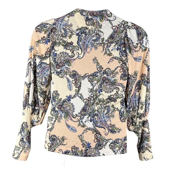 Hale Bob Los Angeles Womens S Paisley Blouson Sleeve  Amata Top Tie Neck Blouse - Picture 6 of 15